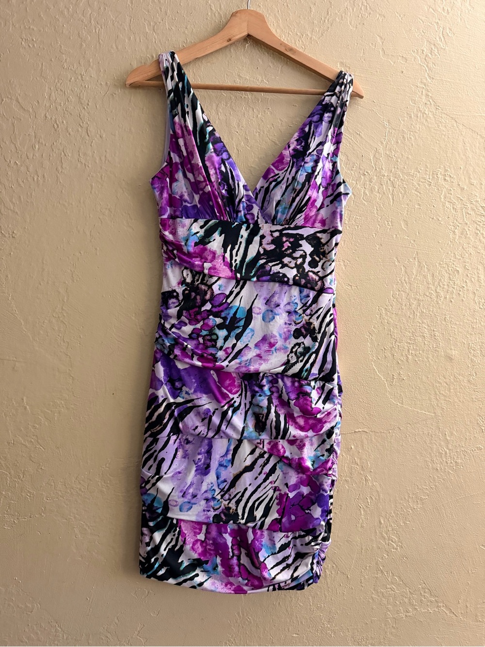 Bisou Bisou Purple Floral & Zebra-Print Sleeveless V-Neck Mini Dress